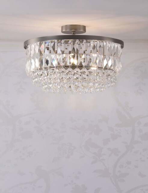Laura Ashley Rhosill Crystal Semi Flush Ceiling Light Silver