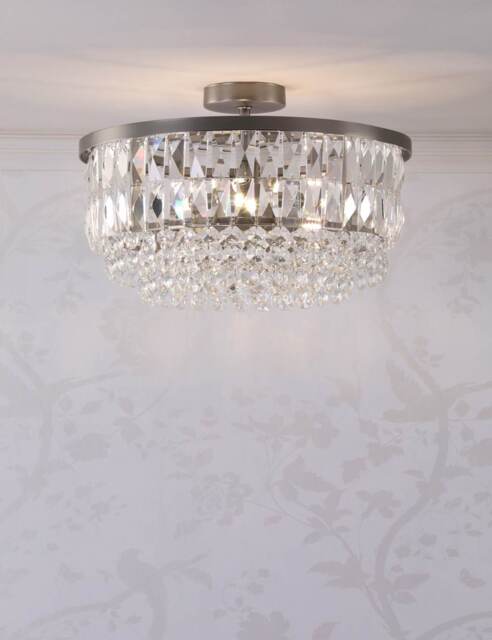 Laura Ashley Rhosill Crystal Semi Flush Ceiling Light Silver