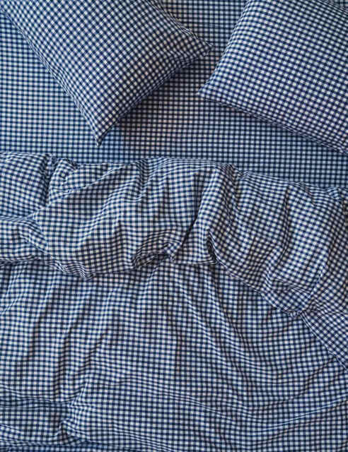Piglet In Bed Washed Cotton Gingham Duvet Cover Blue Mix