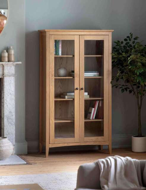Gallery Direct Rye Oak Veneer Glass Display Cabinet Natural