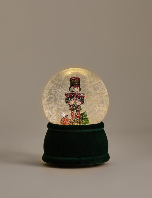 M&S Light Up Nutcracker Snow Globe Green Mix
