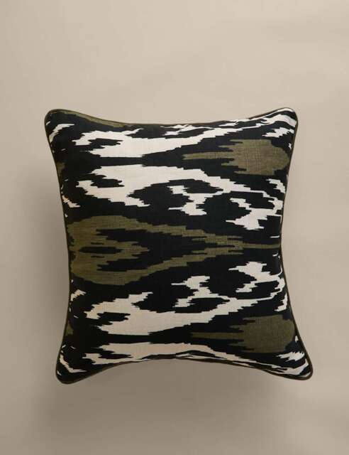 M&S Linen Ikat Cushion Green Mix