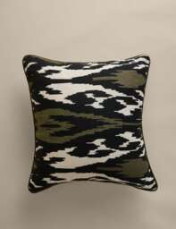 M&S Linen Ikat Cushion Green Mix