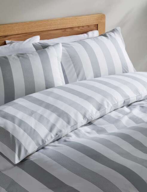 M&S Pure Cotton Signature Stripe Bedding Set Grey Mix