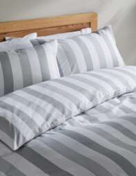 M&S Pure Cotton Signature Stripe Bedding Set Grey Mix