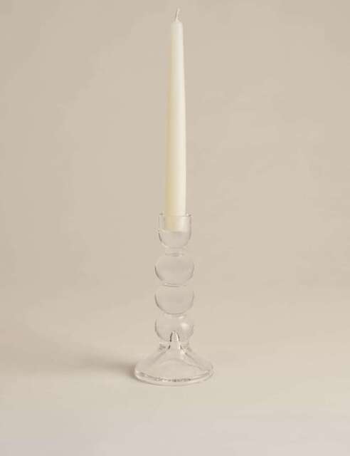 M&S Tall Glass Bobble Dinner Candle Holder Clear