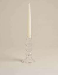 M&S Tall Glass Bobble Dinner Candle Holder Clear