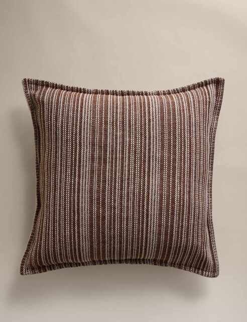 M&S Pure Cotton Woven Striped Cushion Amber