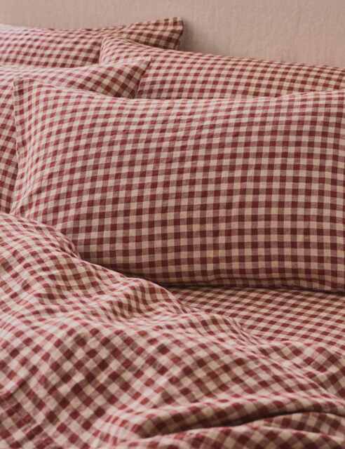Piglet In Bed Linen Rich Gingham Pillowcase Set Red Mix