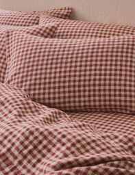 Piglet In Bed Linen Rich Gingham Pillowcase Set Red Mix