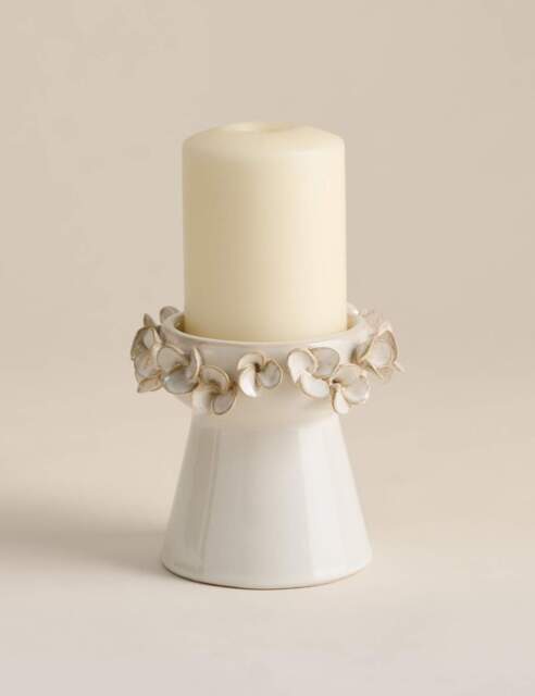 M&S Petal Ceramic Pillar Candle Holder Soft White