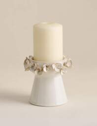 M&S Petal Ceramic Pillar Candle Holder Soft White