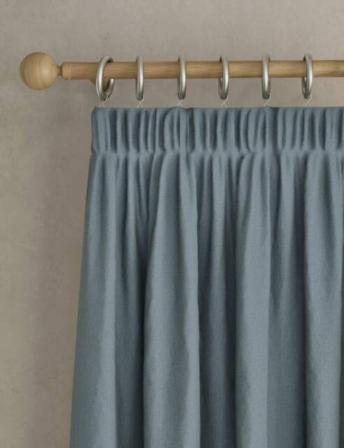 M&S Brushed Pencil Pleat Blackout Thermal Curtains Blue