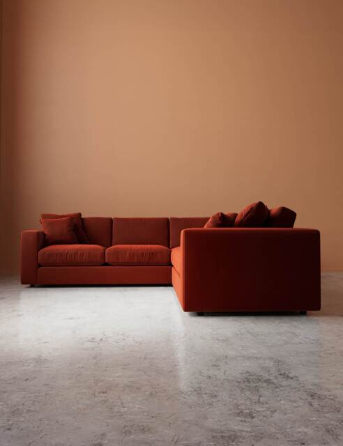 Swoon Crushed Velvet Corner Sofa Dark Orange