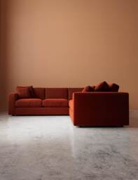 Swoon Crushed Velvet Corner Sofa Dark Orange