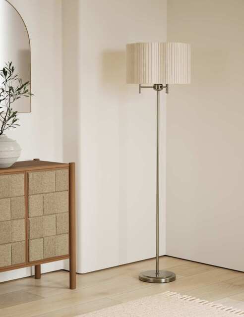 M&S Scallop Pleated Shade Brass Base Floor Lamp Antique Brass