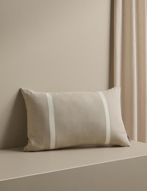 M&S X Kelly Hoppen Pure Cotton Double Stripe Bolster Cushion Taupe Mix