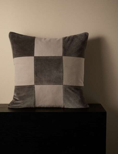 M&S X Kelly Hoppen Pure Cotton Checkerboard Cushion Grey Mix