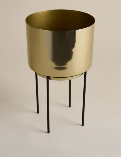 M&S Medium Gold Planter with Stand Gold