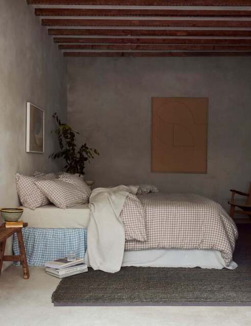 Piglet In Bed Pure Linen Gingham Duvet Cover Oatmeal Mix