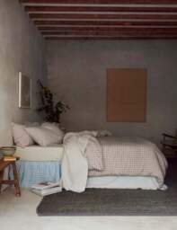 Piglet In Bed Pure Linen Gingham Duvet Cover Oatmeal Mix