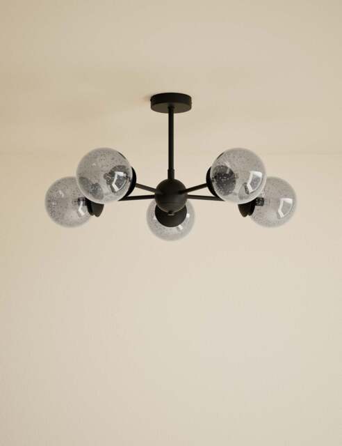 M&S Sputnik Bubble Glass 5 Arm Flush Ceiling Light Black