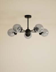 M&S Sputnik Bubble Glass 5 Arm Flush Ceiling Light Black
