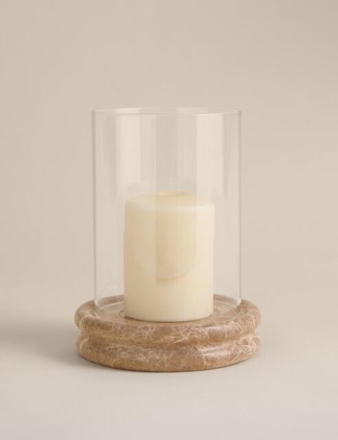 M&S Marble Hurricane Candle Holder Natural