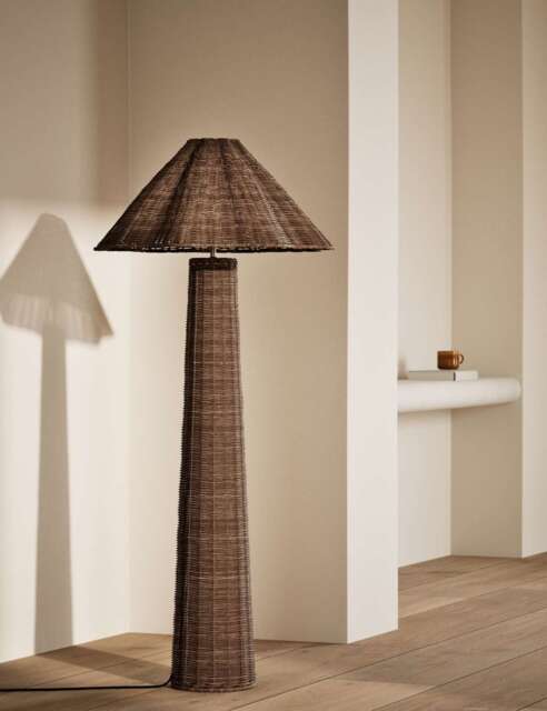 M&S Wicker Scallop Flare Floor Lamp Natural