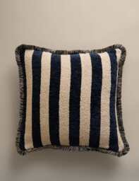 M&S Fringed Chenille Stripe Cushion Cover Navy Mix