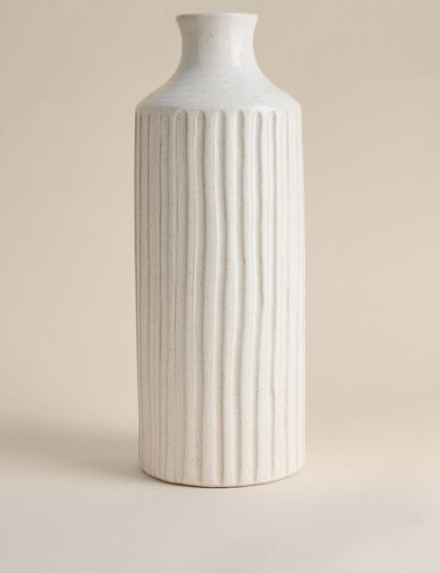 M&S Extra Large Ridged Ceramic Vase White