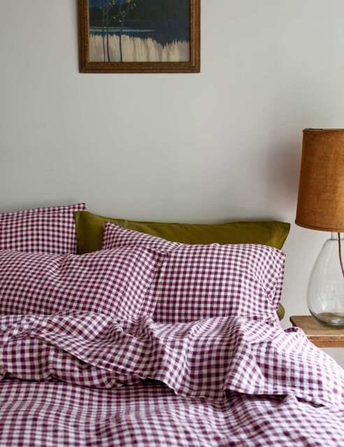 Piglet In Bed 2 Pack Pure Linen Gingham Pillowcases Purple Mix
