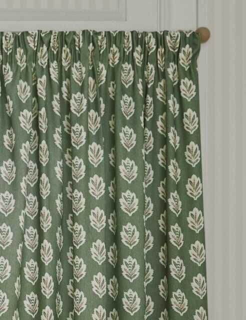 Sanderson Sessile Leaf Pencil Pleat Curtains Dark Green Mix