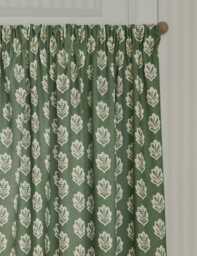 Sanderson Sessile Leaf Pencil Pleat Curtains Dark Green Mix