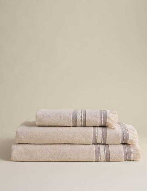 M&S Cotton Rich Fringed Border Towel Natural Mix