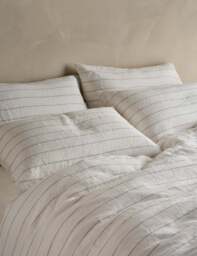 Bedfolk Pure Linen Striped Duvet Cover White Mix