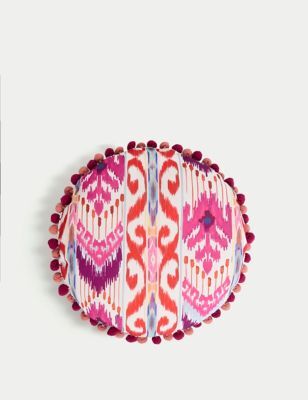M&S Ikat Pom Pom Outdoor Cushion - Pink Mix, Pink Mix