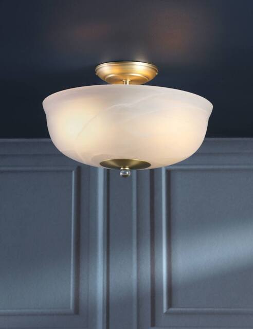 Laura Ashley Cossington Glass Semi Flush Ceiling Light Antique Brass