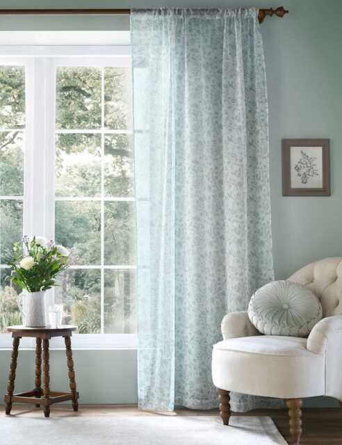 Laura Ashley Shepherds Purse Sheer Voile Curtains Light Blue Mix