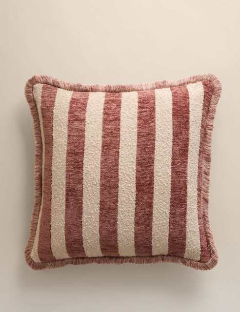M&S Fringed Chenille Stripe Cushion Cover Spice