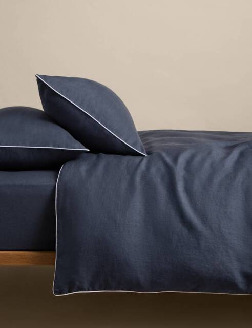 M&S Pure Linen 190gsm Bedding Set Navy