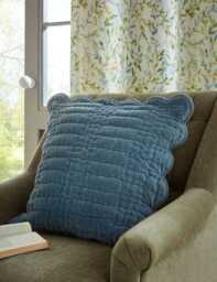 Laura Ashley Velvet Scalloped Cushion Light Blue