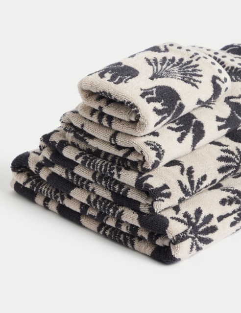 M&S Pure Cotton Elephant Palm Towel Charcoal