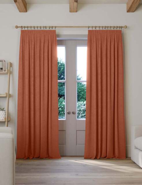 M&S Brushed Pencil Pleat Blackout Thermal Curtains Terracotta