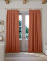 M&S Brushed Pencil Pleat Blackout Thermal Curtains Terracotta