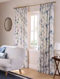 Laura Ashley Gosford Pure Cotton Floral Curtains Blue Mix