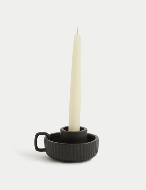 M&S Collection Ridged Tealight & Dinner Candle Holder - Black C, Black C