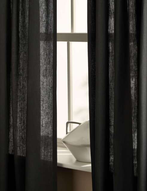M&S X Kelly Hoppen Sheer Linen Tab Top Curtains Charcoal