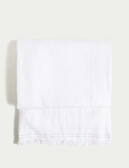 M&S Pure Cotton Large Stitched Throw - White, White,Neutral