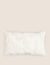 M&S Cotton Rich Geometric Bolster Cushion - Ecru, Ecru